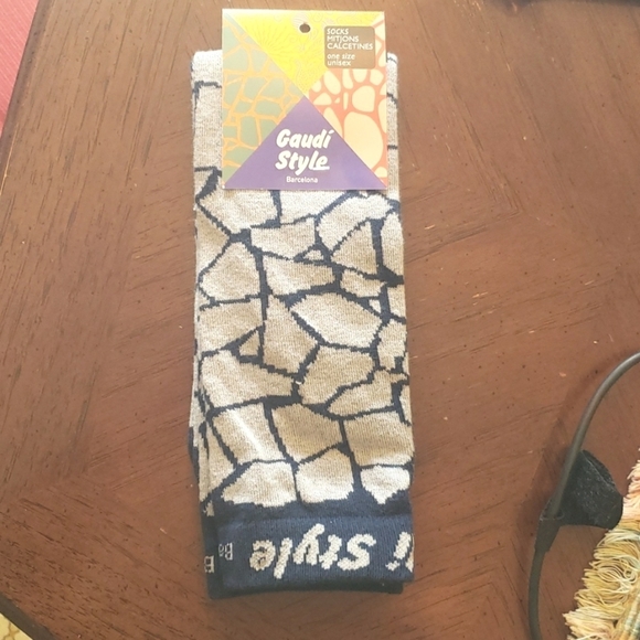 Cha-Cha Gaudí Style Trencadis Adult uniszex socks one size blue gray mosaic NEW - Picture 1 of 5
